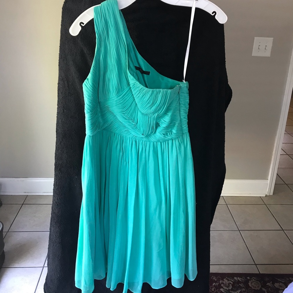 Tibi teal one shoulder teal dress